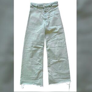 ZARA Mint Green Wide Leg High Rise Raw Hem Denim Jeans Women’s Size 2
